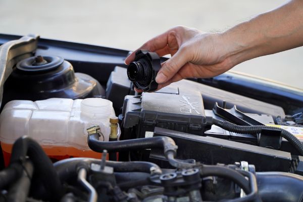 a mechanic conducting a radiator inspection on a vehicle