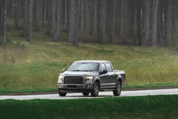 Early morning mist and pickup truck