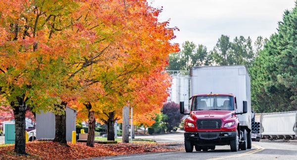diesel truck in fall weather