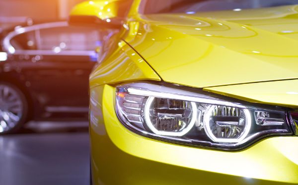 All LED adaptive headlight of a modern car.