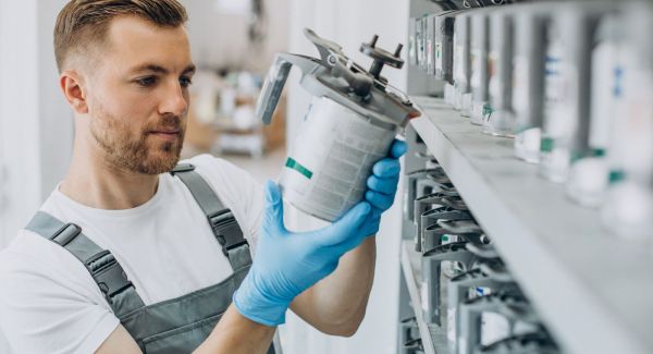 auto body paint technician selecting paint