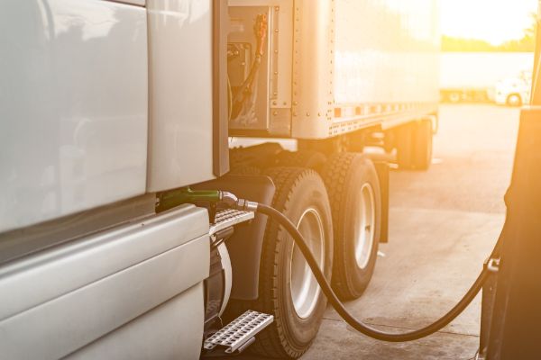 semi-truck on gas station. truck fueling