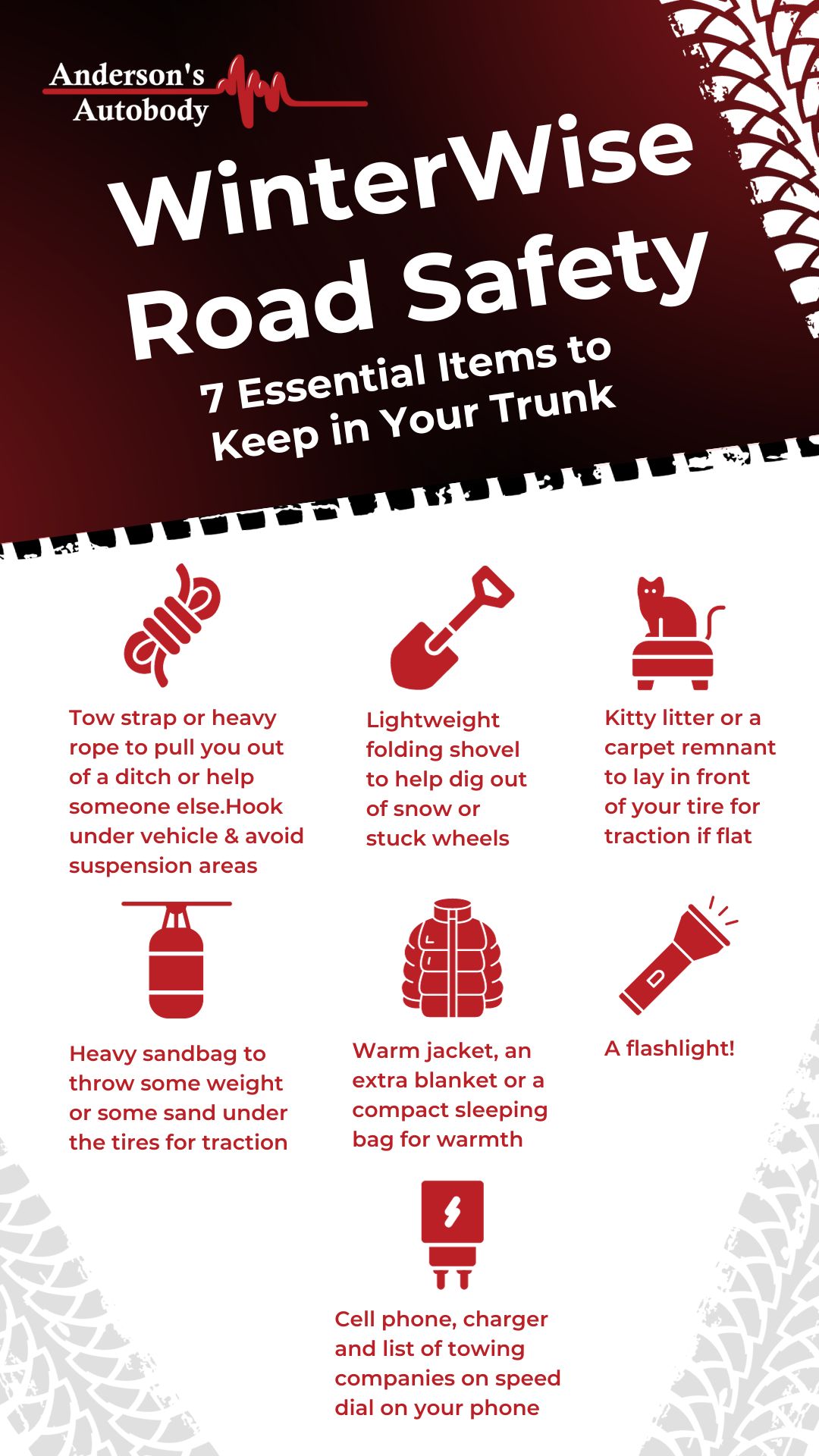 Great list of items to carry in your truck or car during winter in Idaho if you slide off the road